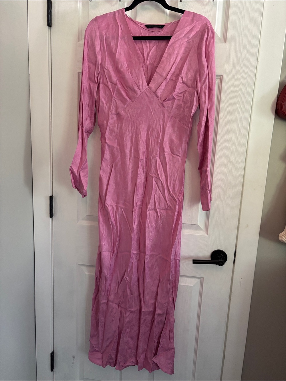 Zara Pink Long Sleeve V-Neck Maxi Dress